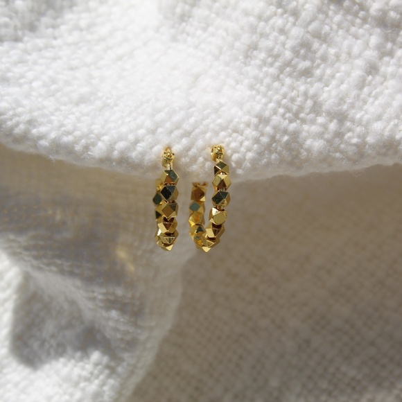 Gold Toned Beaded Hoop Earrings - Picture 4 of 6